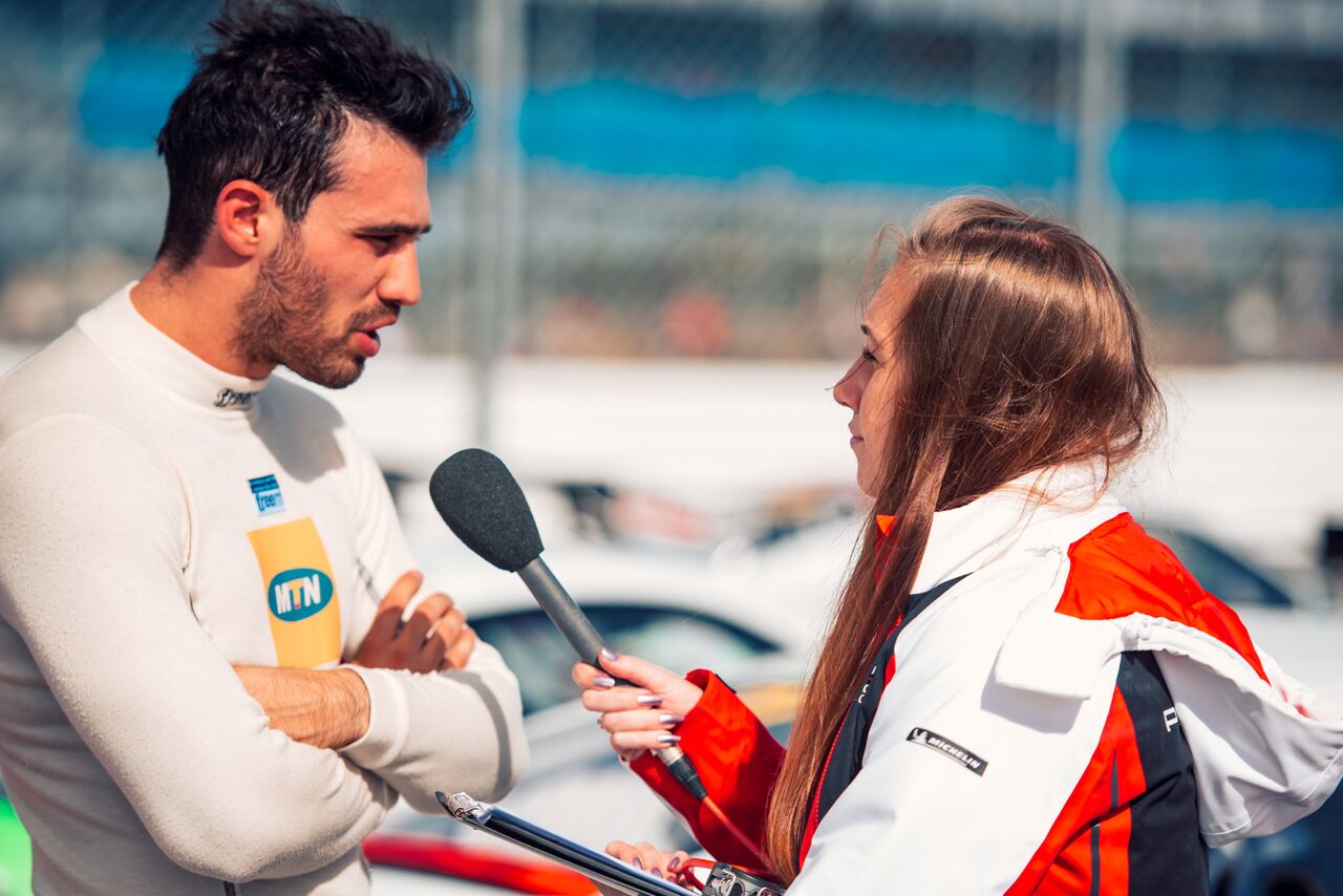 Francesca interviewing an F1 driver