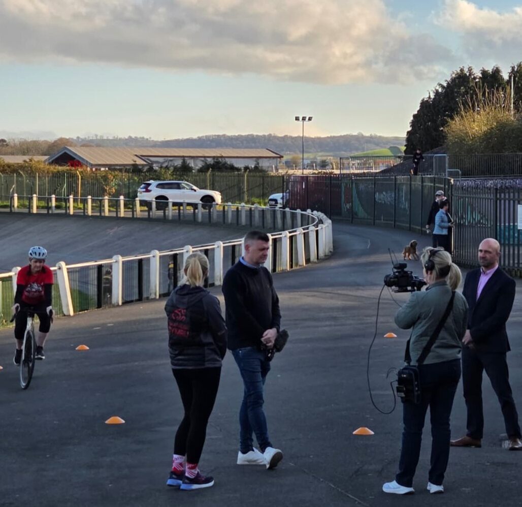 ITV filming with Jamie Rewbridge at the velodrome